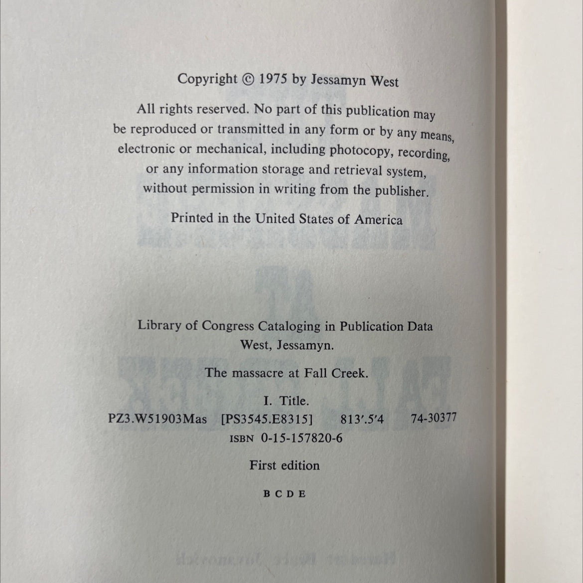 the massacre at fall creek book, by Jessamyn West, 1975 Hardcover image 3