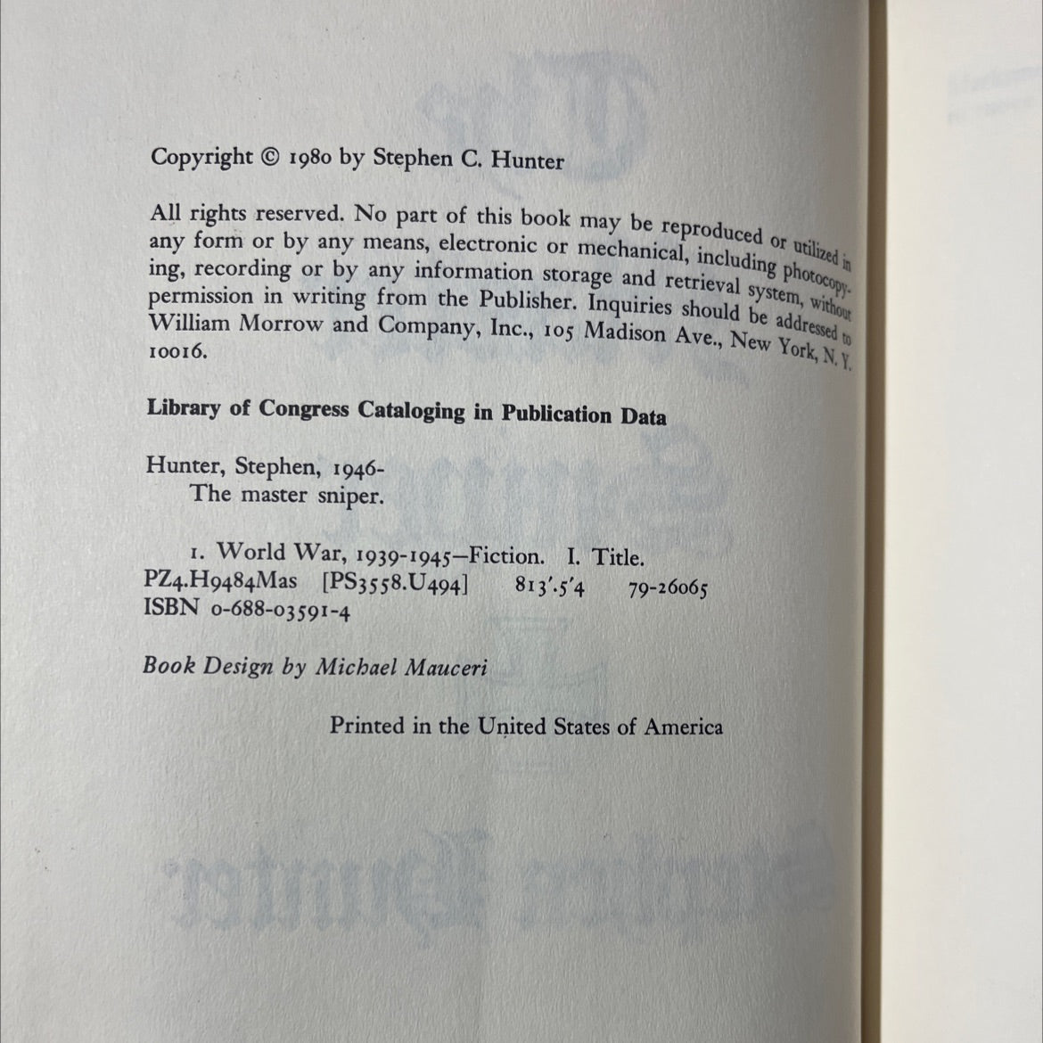 the master sniper book, by Stephen Hunter, 1980 Hardcover image 3