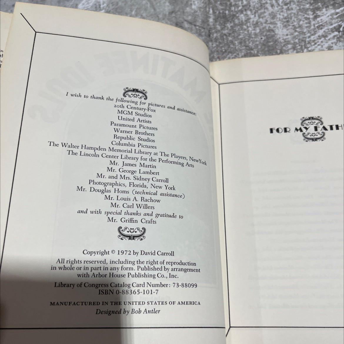 the matinee book, by David Carroll, 1972 Hardcover image 3
