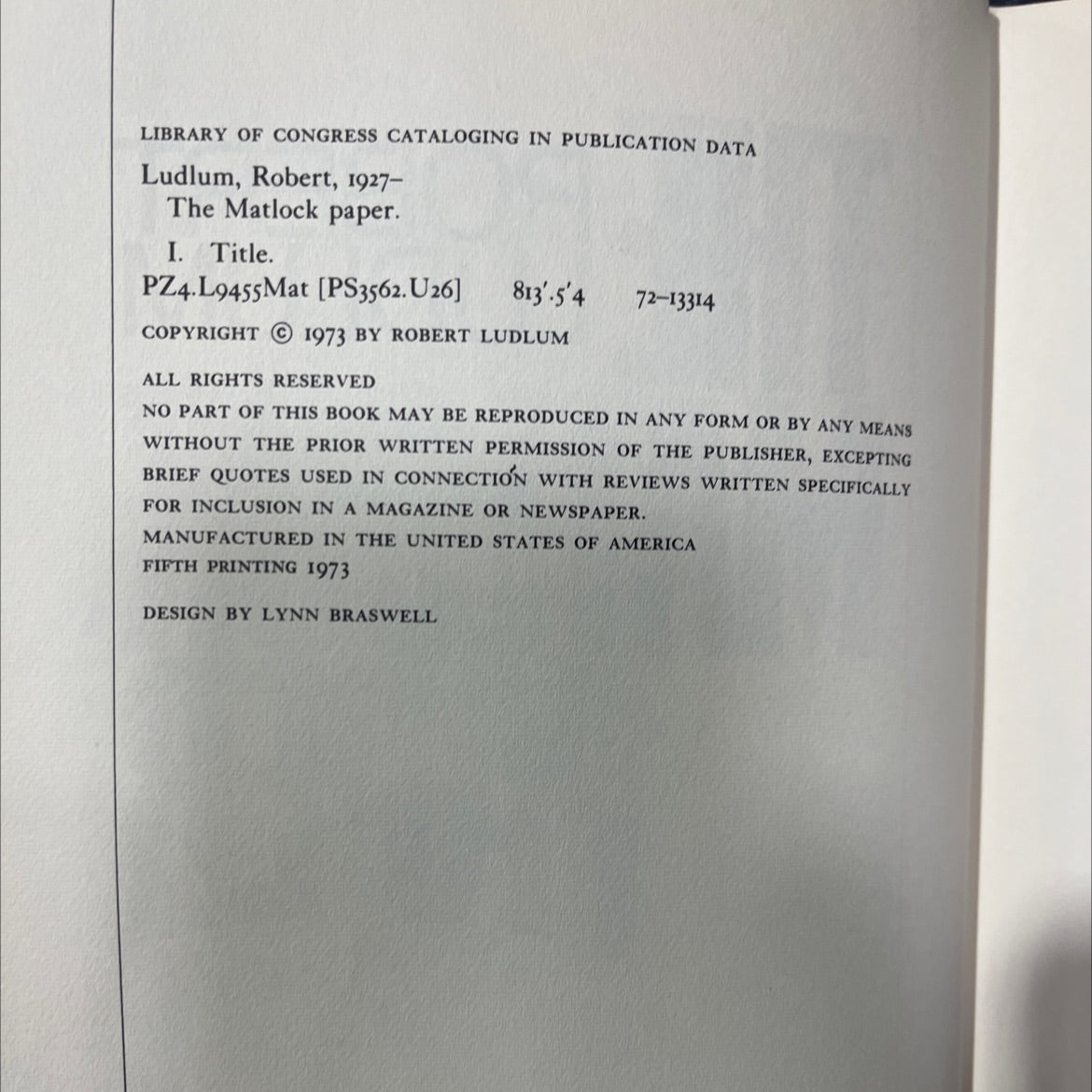 the matlock paper book, by Robert Ludlum, 1973 Hardcover image 3