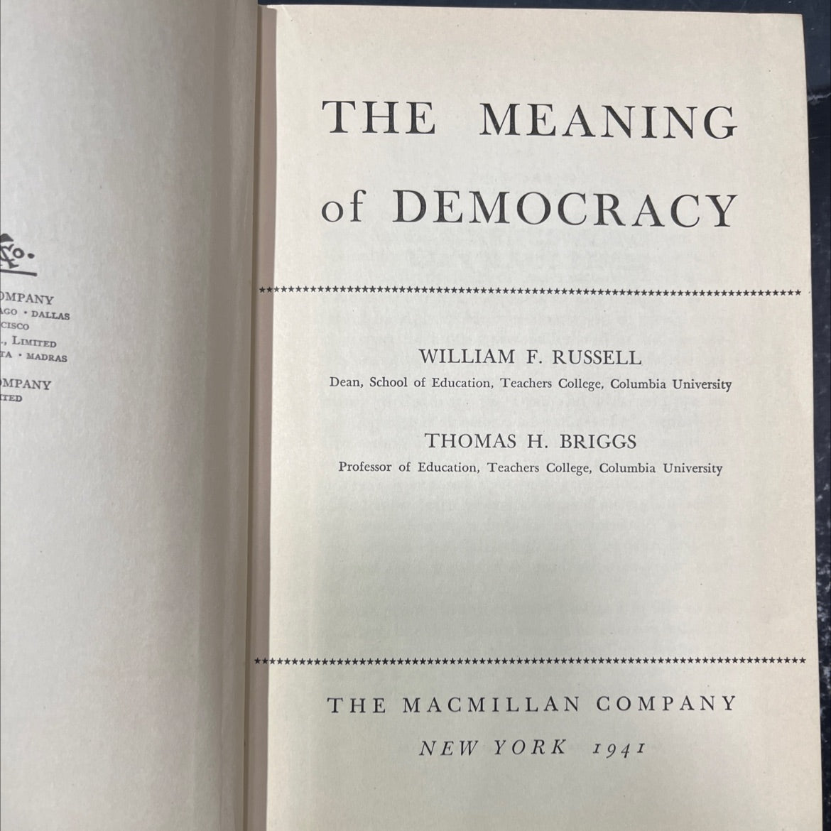 the meaning of democracy book, by william f. russell, thomas h. briggs, 1941 Hardcover image 2