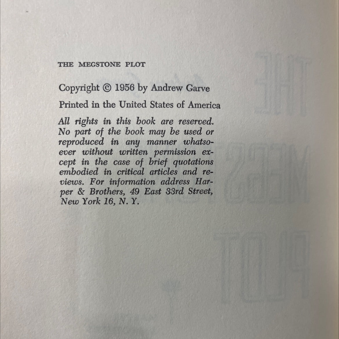 the megstone plot book, by andrew garve, 1956 Hardcover image 3