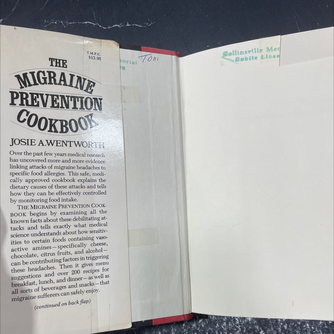 the migraine prevention cookbook book, by josie a. wentworth, 1983 Hardcover image 4