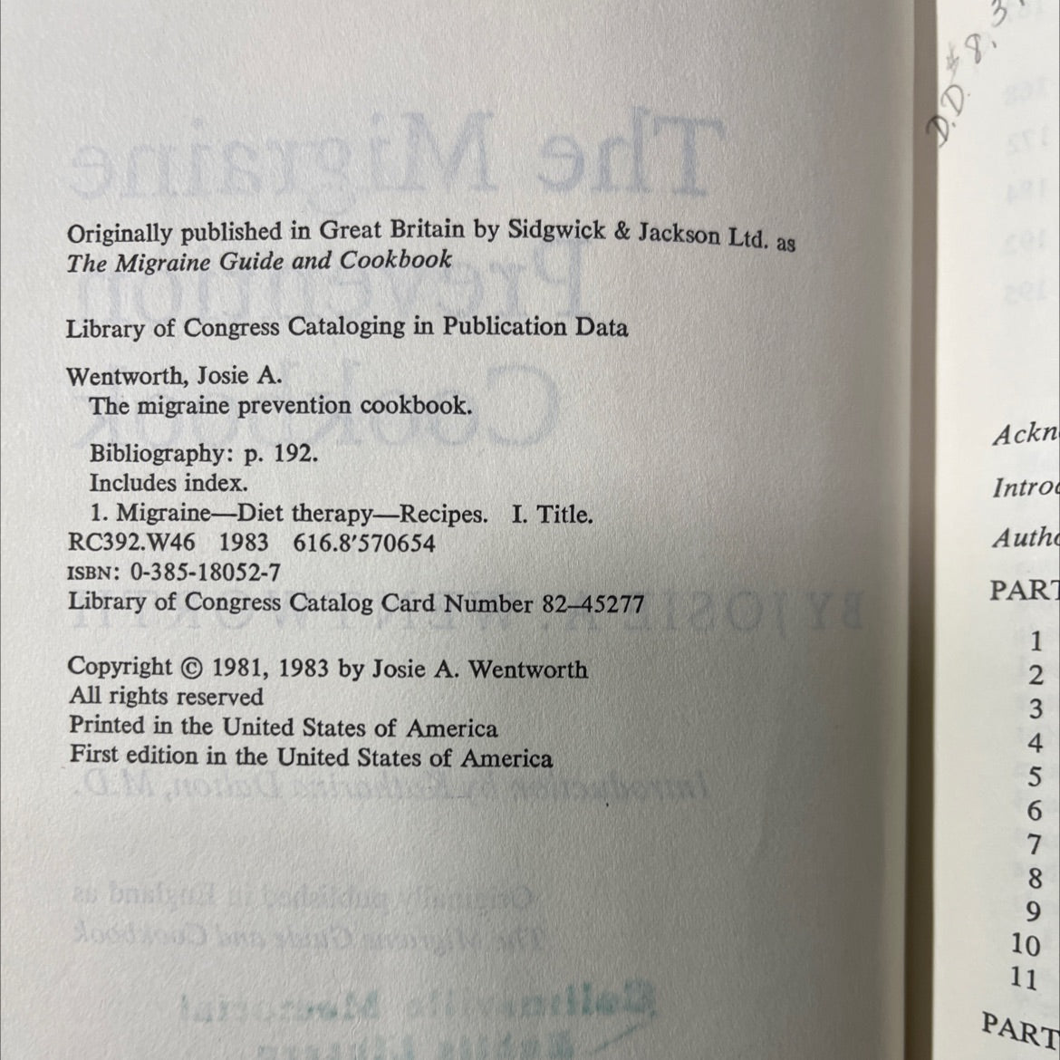 the migraine prevention cookbook book, by josie a. wentworth, 1983 Hardcover image 3
