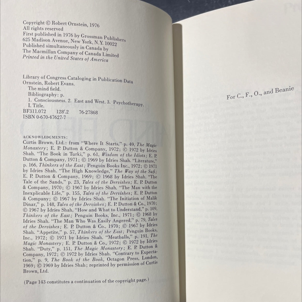 the mind field book, by Robert E. Ornstein, 1976 Hardcover image 3