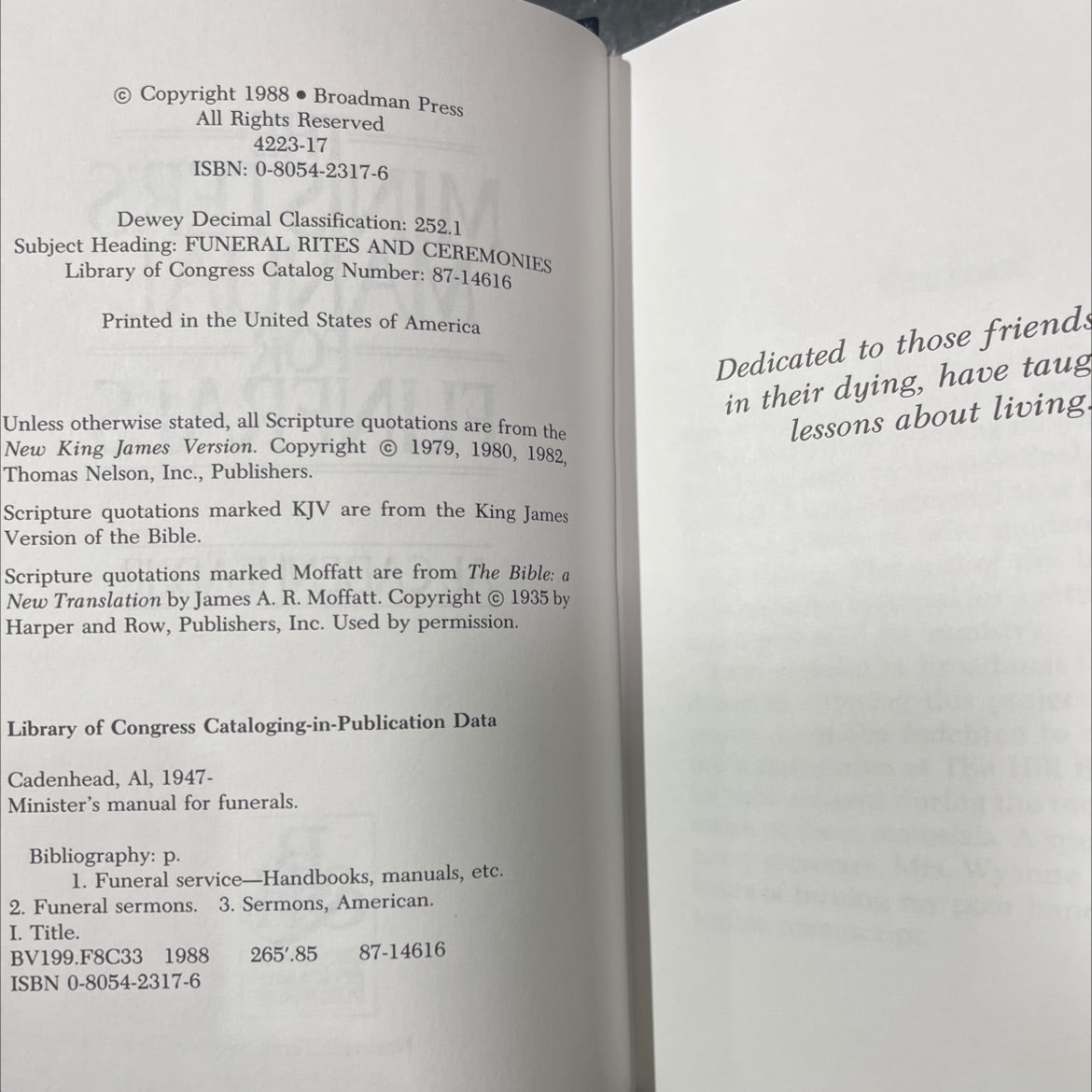 the minister's manual for funerals book, by al cadenhead, jr., 1988 Hardcover image 3