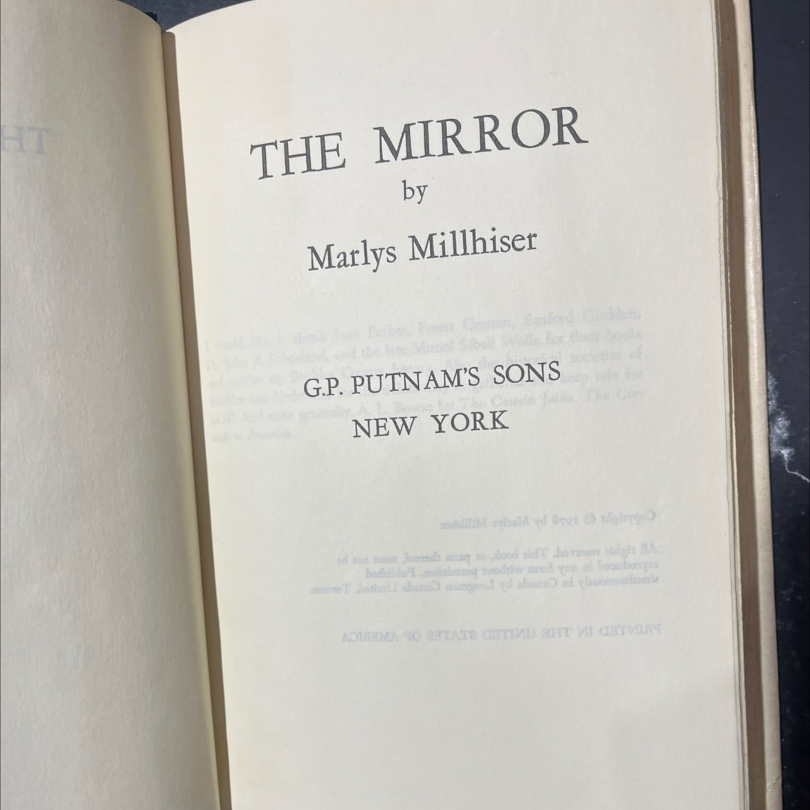 the mirror book, by Marlys Millhiser, 1978 Hardcover image 2