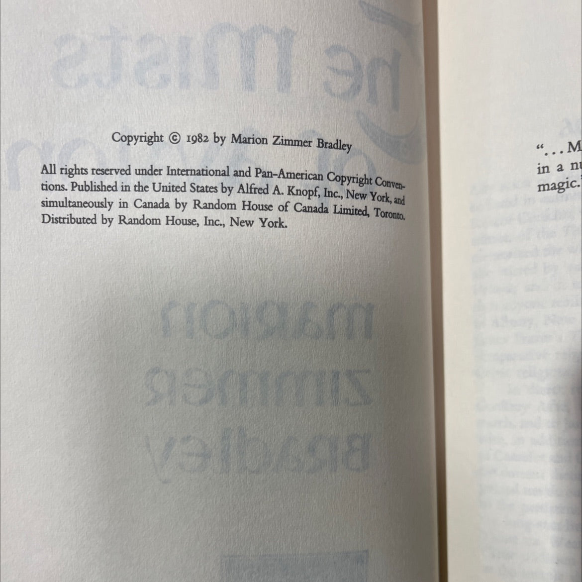 the mists of avalon book, by Marion Zimmer Bradley, 1982 Hardcover image 3