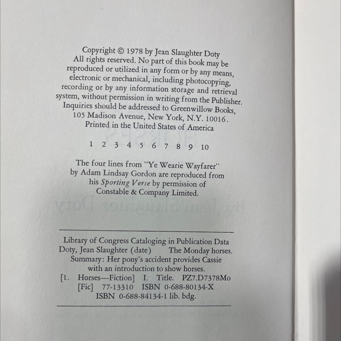 the monday horses book, by Jean Slaughter Doty, 1978 Hardcover image 3