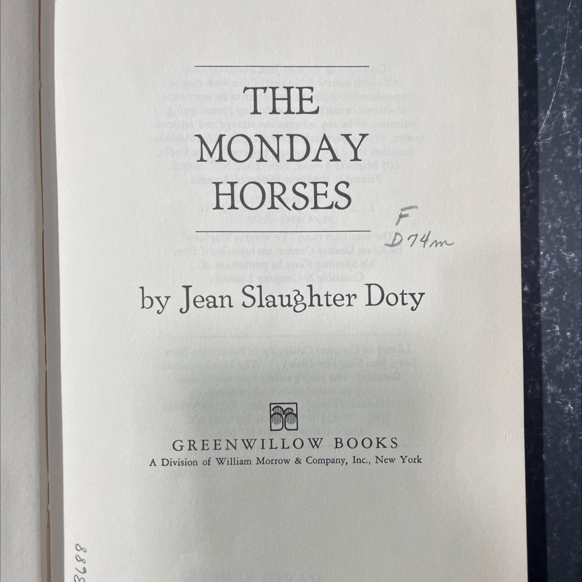 the monday horses book, by Jean Slaughter Doty, 1978 Hardcover image 2