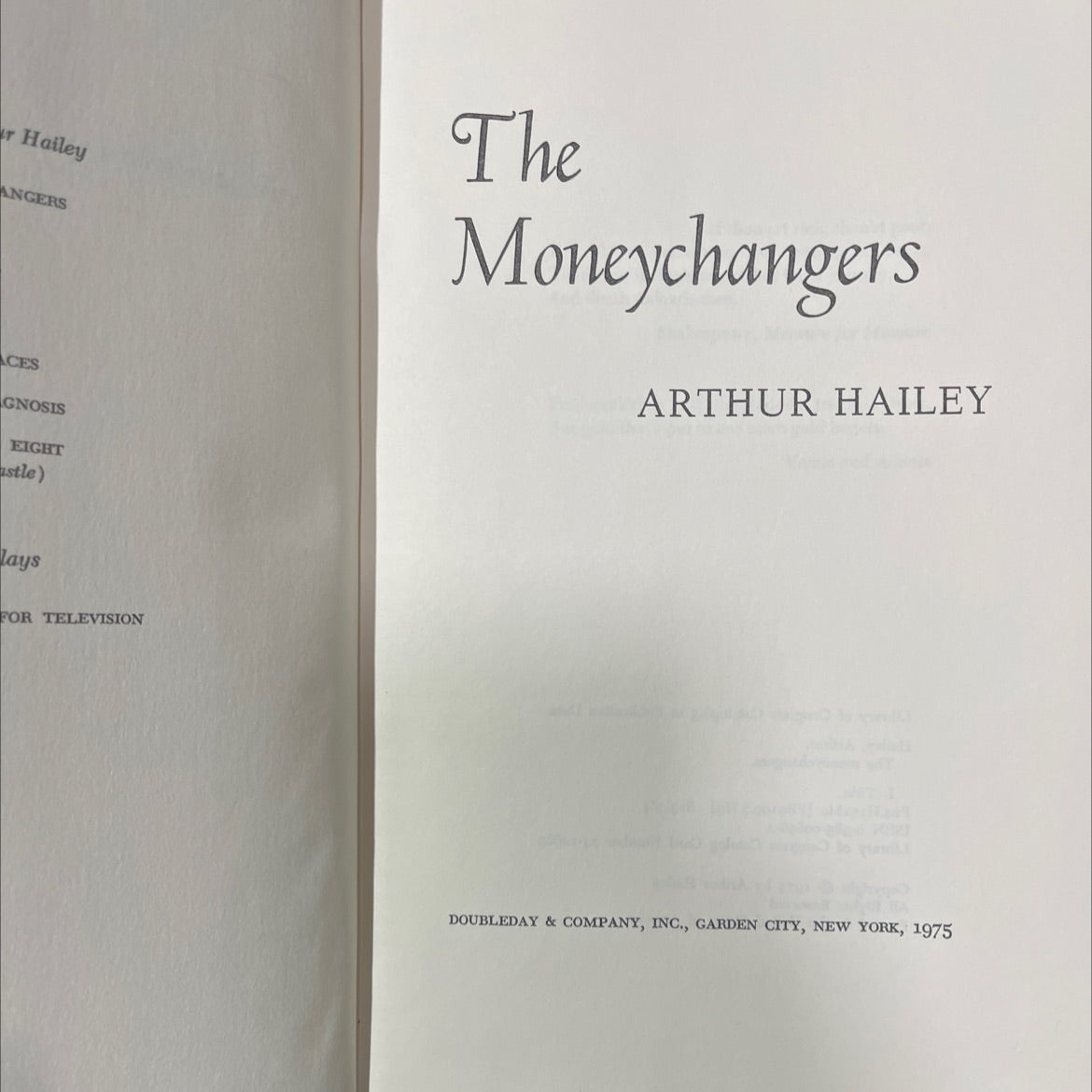 the moneychangers book, by Arthur Hailey, 1975 Hardcover image 2