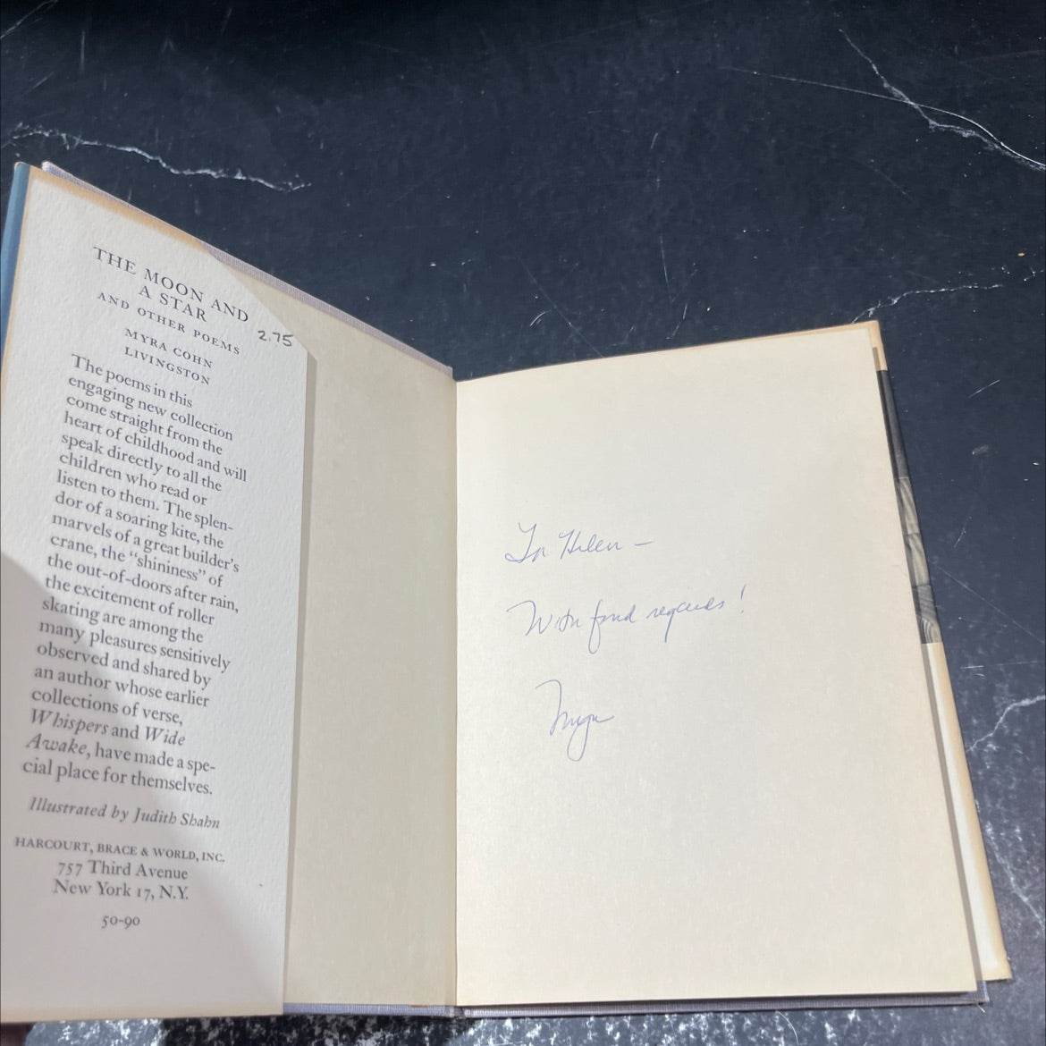 SIGNED the moon and a star and other poems book, by myra cohn livingston, 1965 Hardcover, First Edition, Rare, Vintage image 4