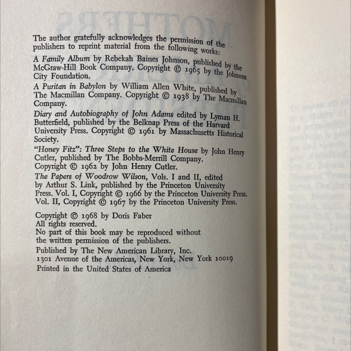 the mothers of american presidents book, by Doris Faber, 1968 Hardcover image 3