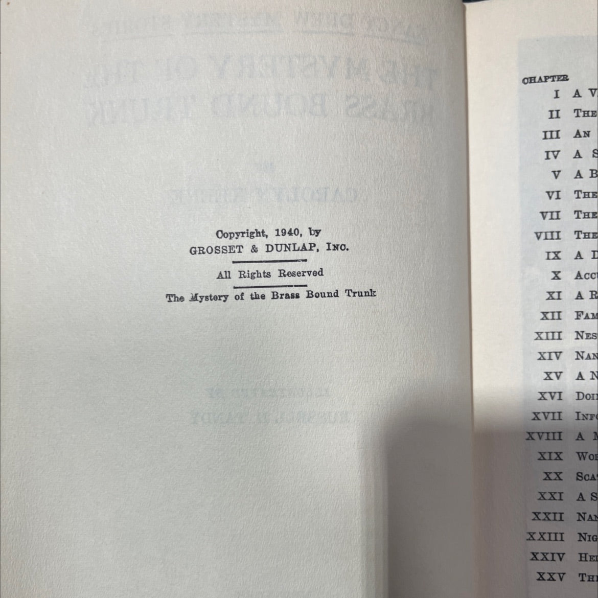 the mystery of the brass bound trunk book, by carolyn keene, 1940 Hardcover image 3