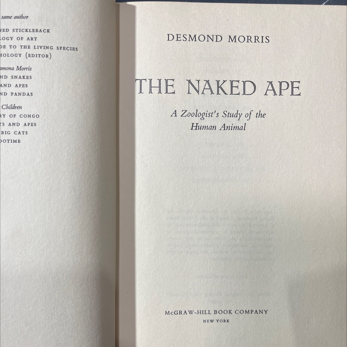 the naked ape a zoologist's study of the human animal book, by desmond morris, 1967 Hardcover image 2