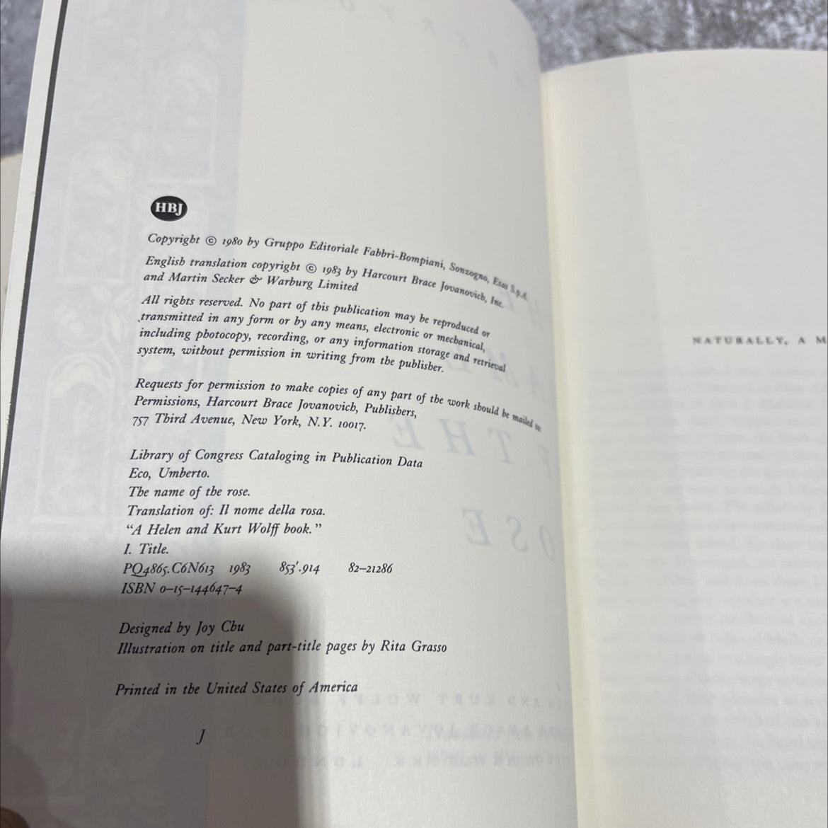 the name of the rose book, by umberto eco, 1983 Hardcover image 3
