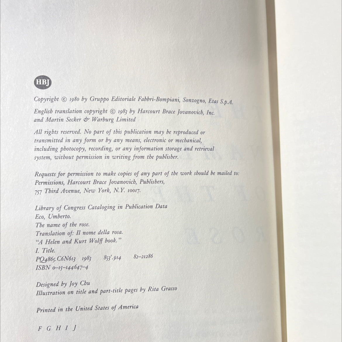 the name of the rose book, by Umberto Eco, 1983 Hardcover image 3