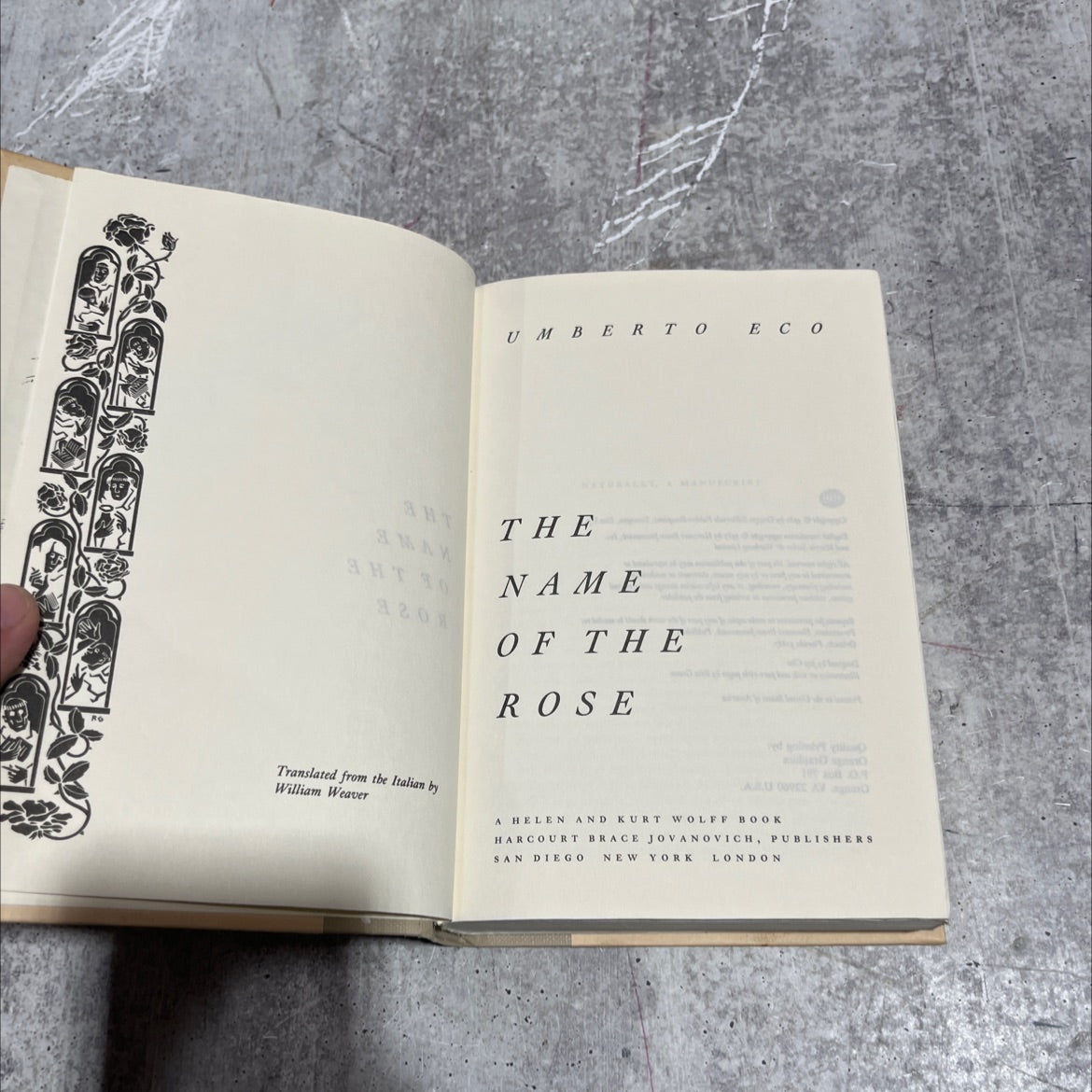 the name of the rose book, by umberto eco, 1983 Hardcover image 2