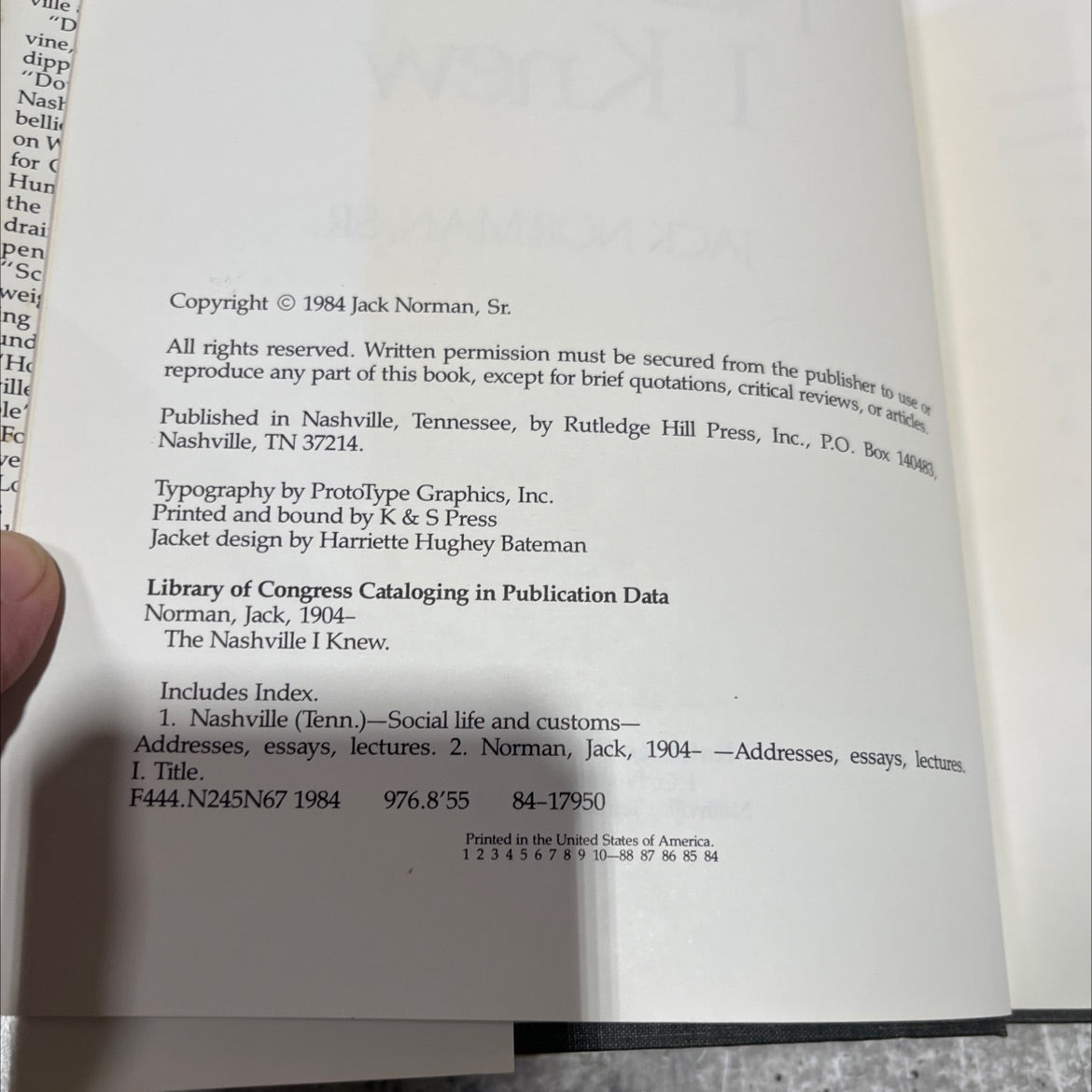 SIGNED the nashville i knew book, by jack norman, sr., 1984 Hardcover, Vintage image 3