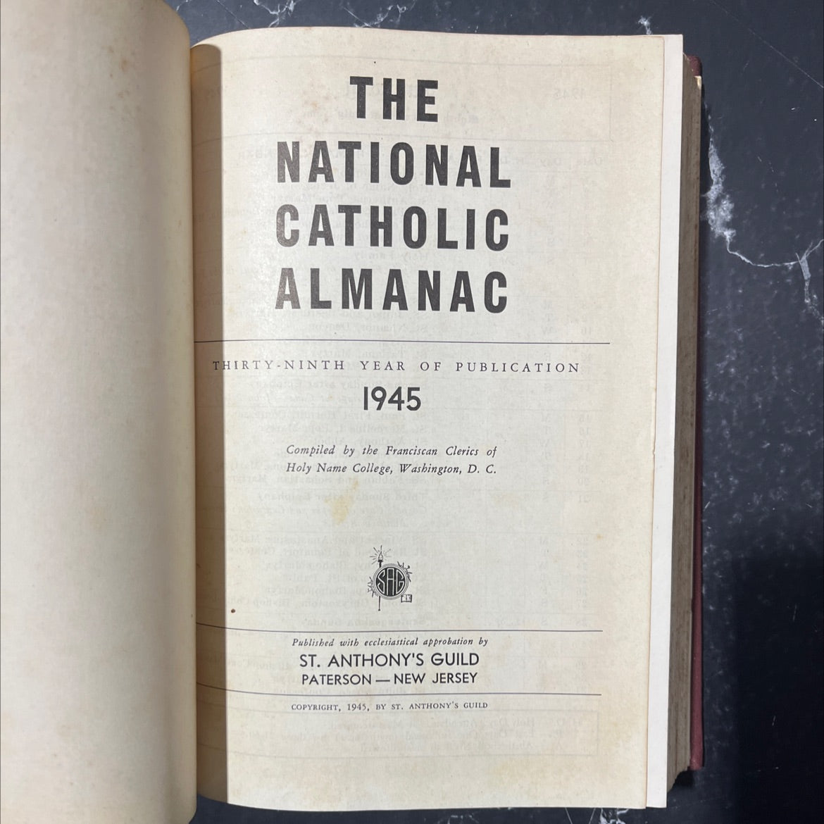 the national catholic almanac book, by franciscan clerics of holy name college, 1945 Hardcover image 2