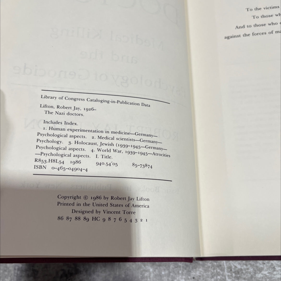the nazi doctors medical killing and the psychology of genocide book, by robert jay lifton, 1986 Hardcover image 3