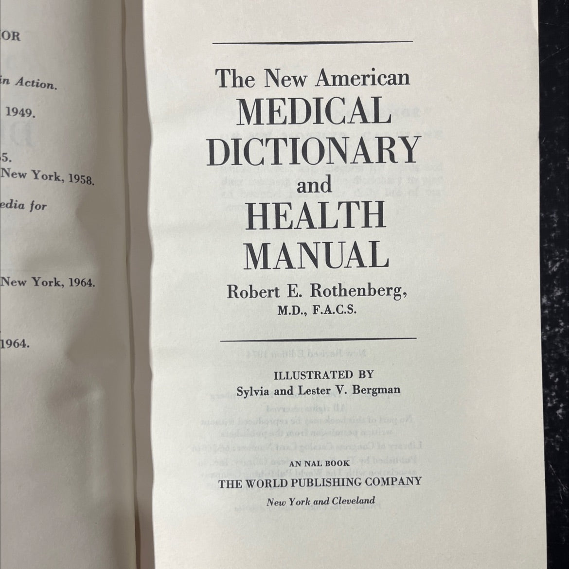 the new american medical dictionary and health manual book, by robert e. rothenberg, m.d., f.a.c.s., 1974 Hardcover image 2