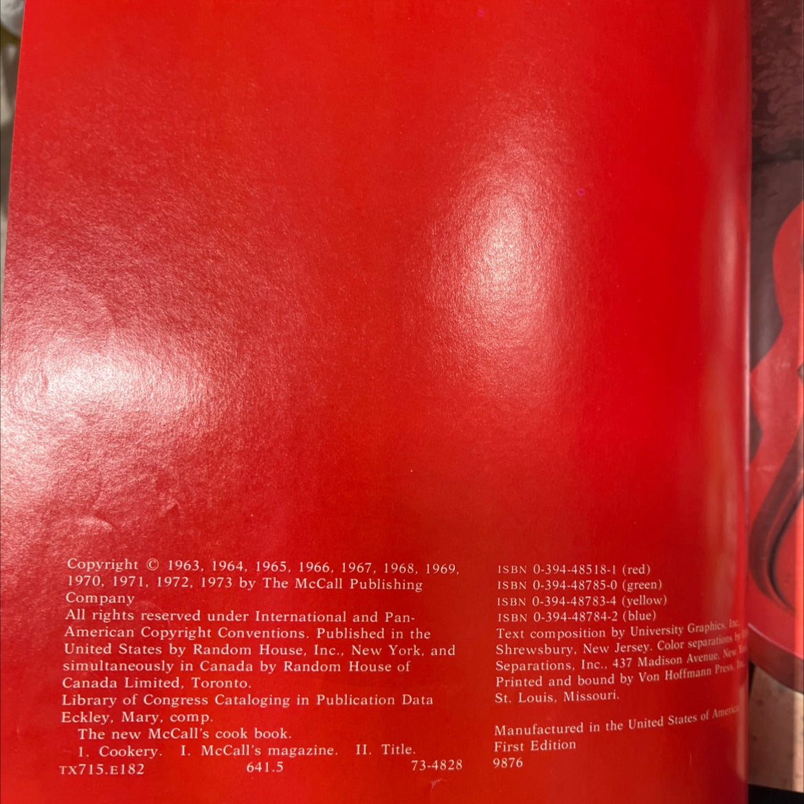 the new mccall's cookbook book, by Mary Eckley, 1973 Hardcover image 3