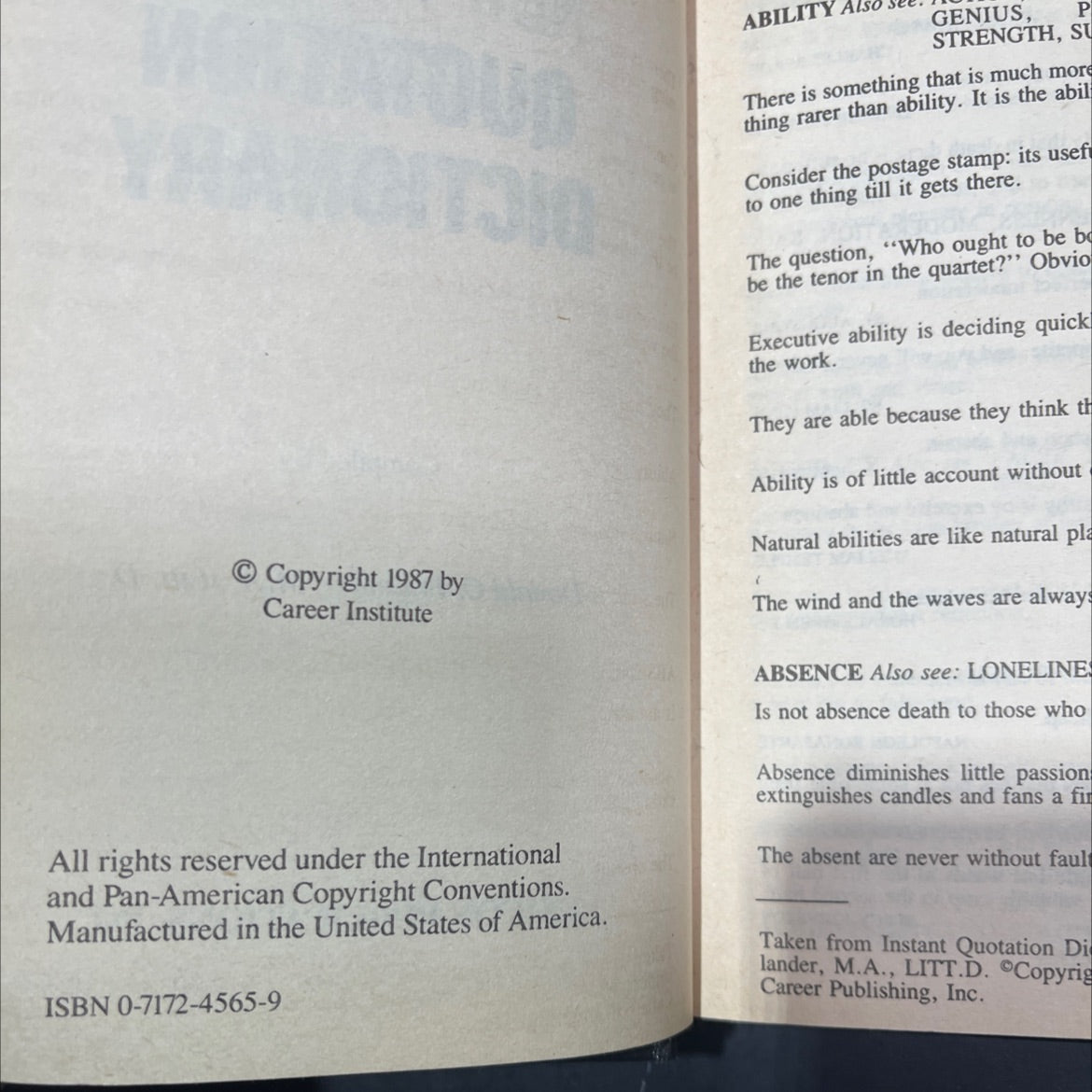 the new webster quotation dictionary book, by donald o. bolander, 1987 Hardcover image 3