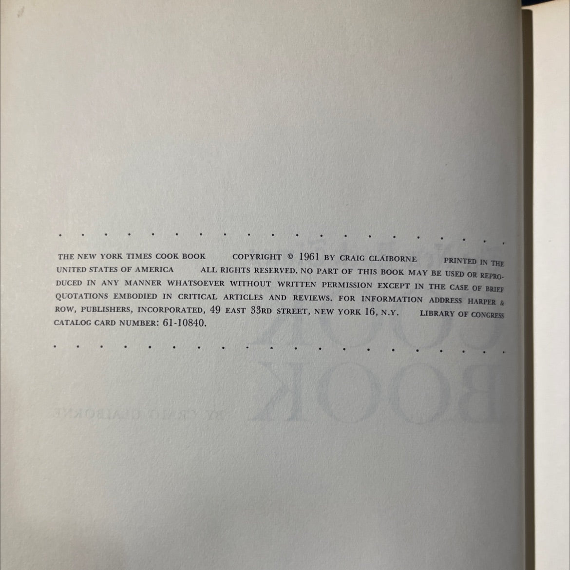 the new york times cook book book, by craig claiborne, 1961 Hardcover image 3