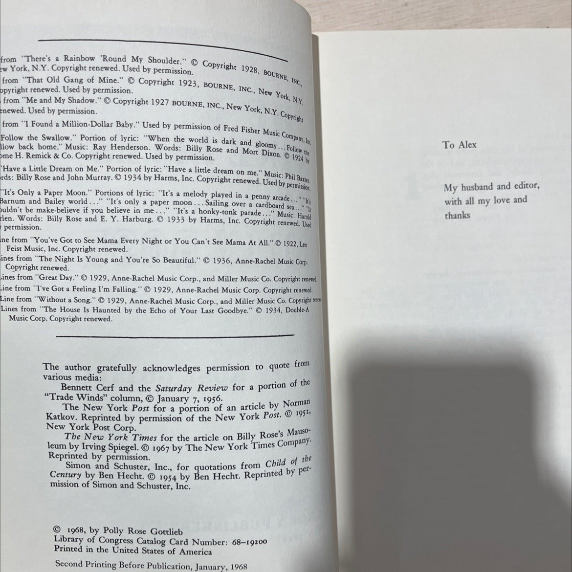 the nine lives of billy rose book, by polly rose gottlieb, 1968 Hardcover, Vintage image 3