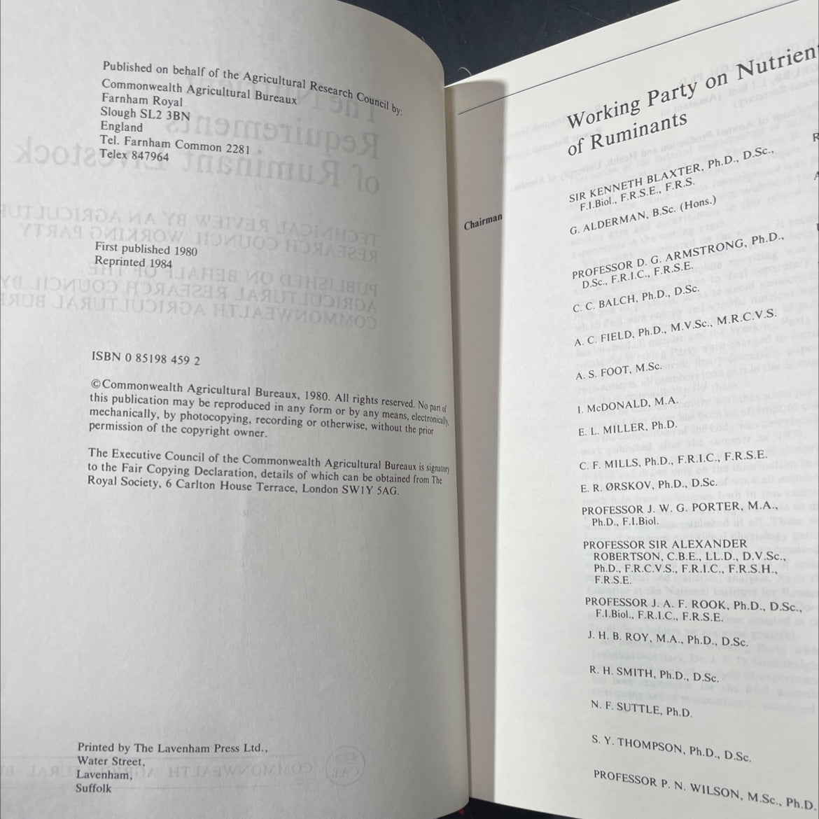 the nutrient requirements of ruminant livestock book, by agricultural research council working party, 1984 Hardcover image 3