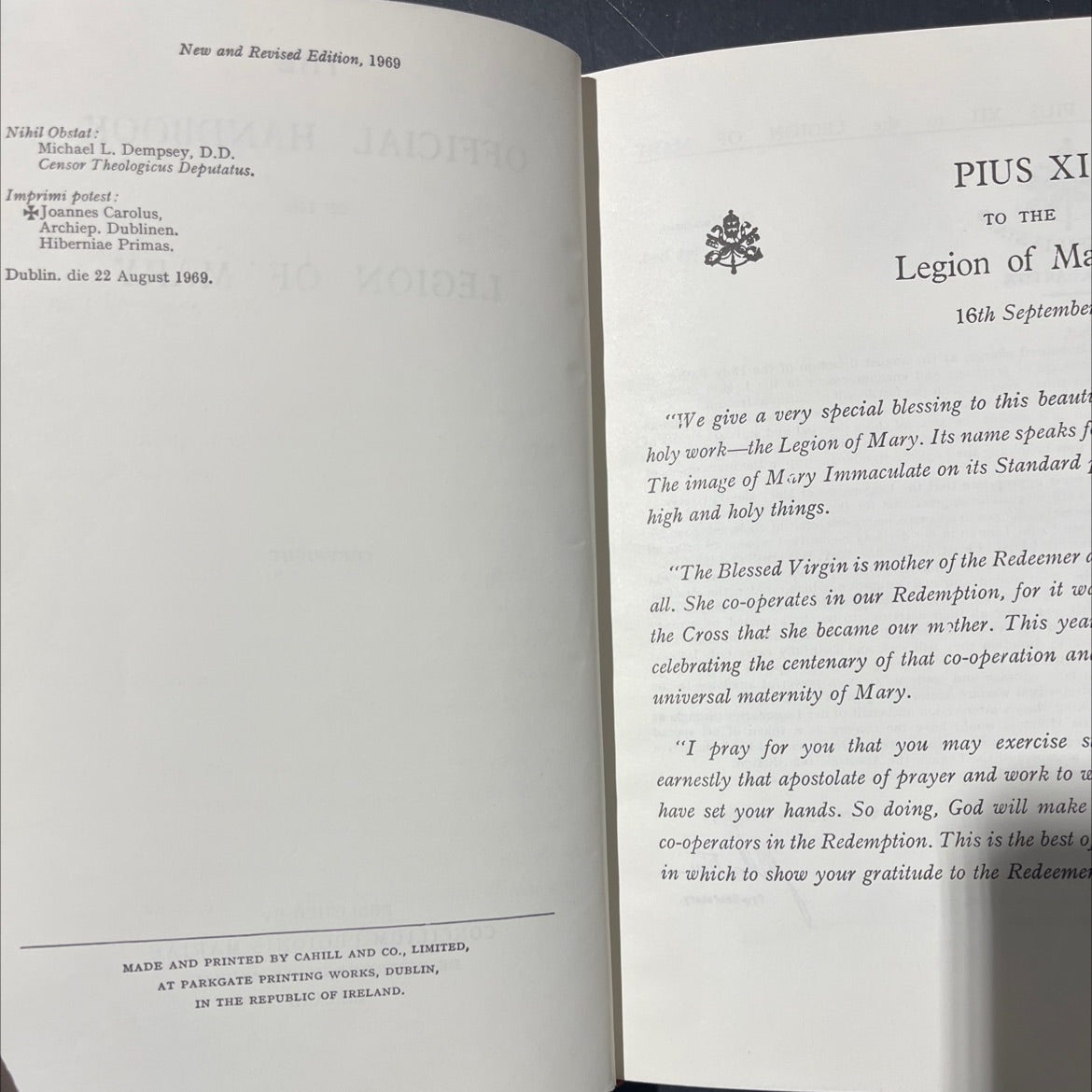 the official handbook of the legion of mary book, by concilium legionis mariae, 1969 Hardcover image 3