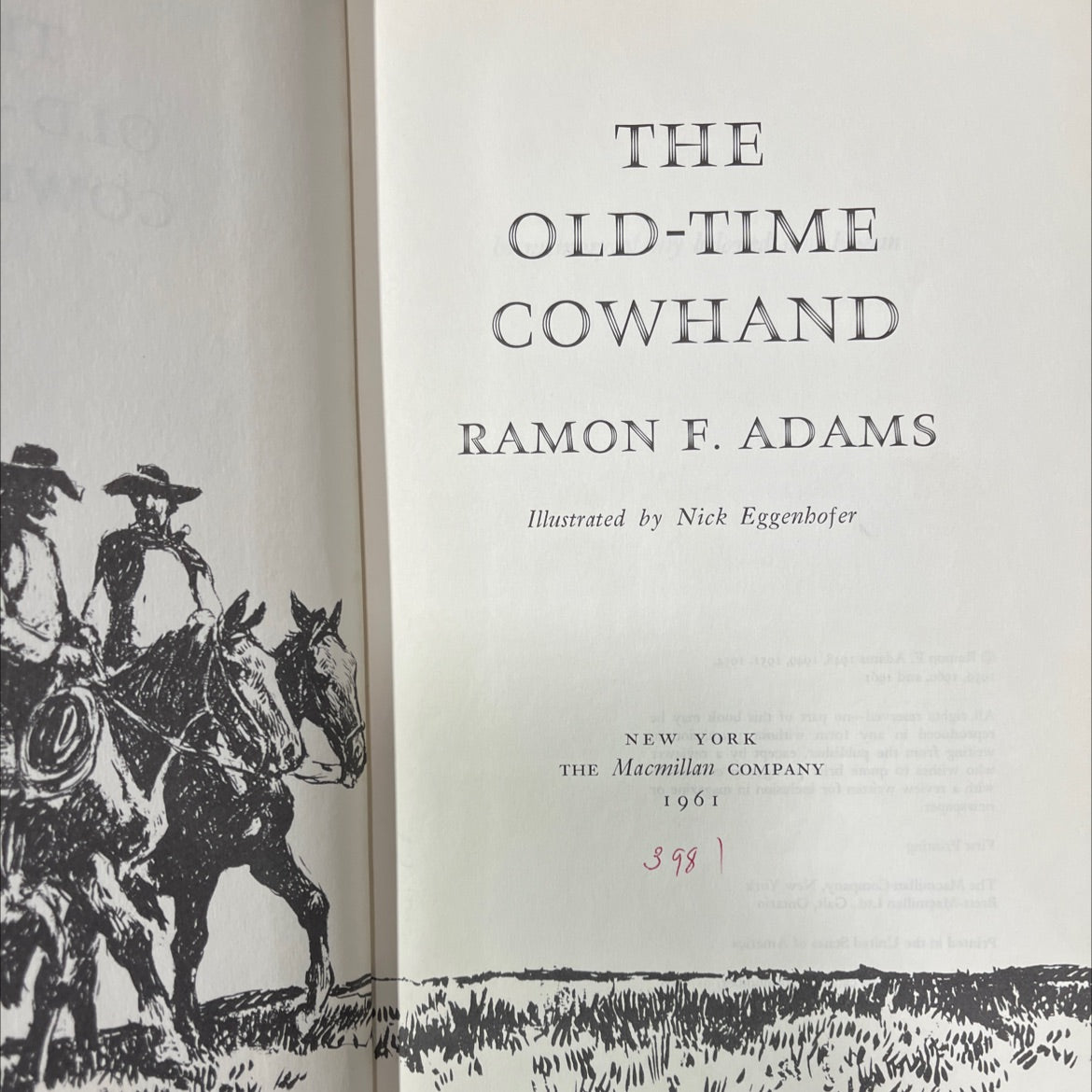 the old-time cowhand book, by ramon f. adams, 1961 Hardcover image 2