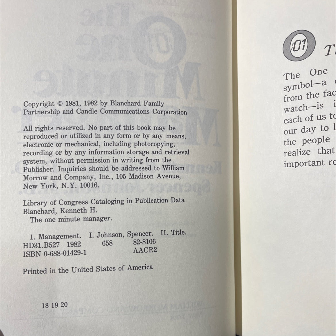 the one minute manager book, by Kenneth Blanchard, Spencer Johnson, 1982 Hardcover image 3