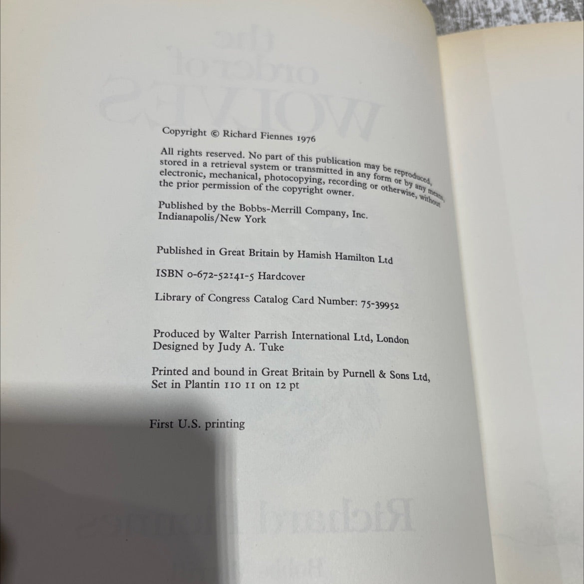 the order of wolves book, by Richard Fiennes, 1976 Hardcover image 3