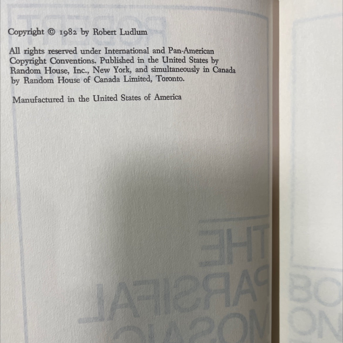 the parsifal mosaic book, by robert ludlum, 1982 Hardcover image 3