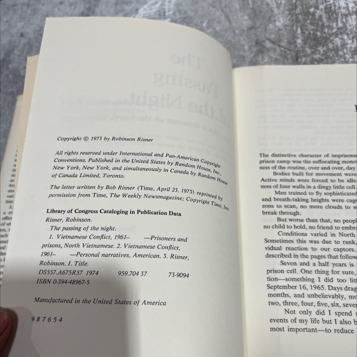 SIGNED the passing of the night book, by Robinson Risner, 1974 Hardcover, Vintage image 3