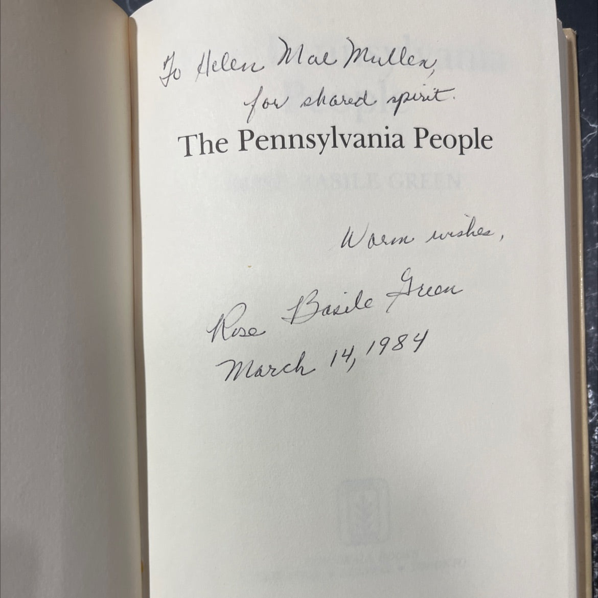 SIGNED the pennsylvania people book, by rose basile green, 1984 Hardcover image 2