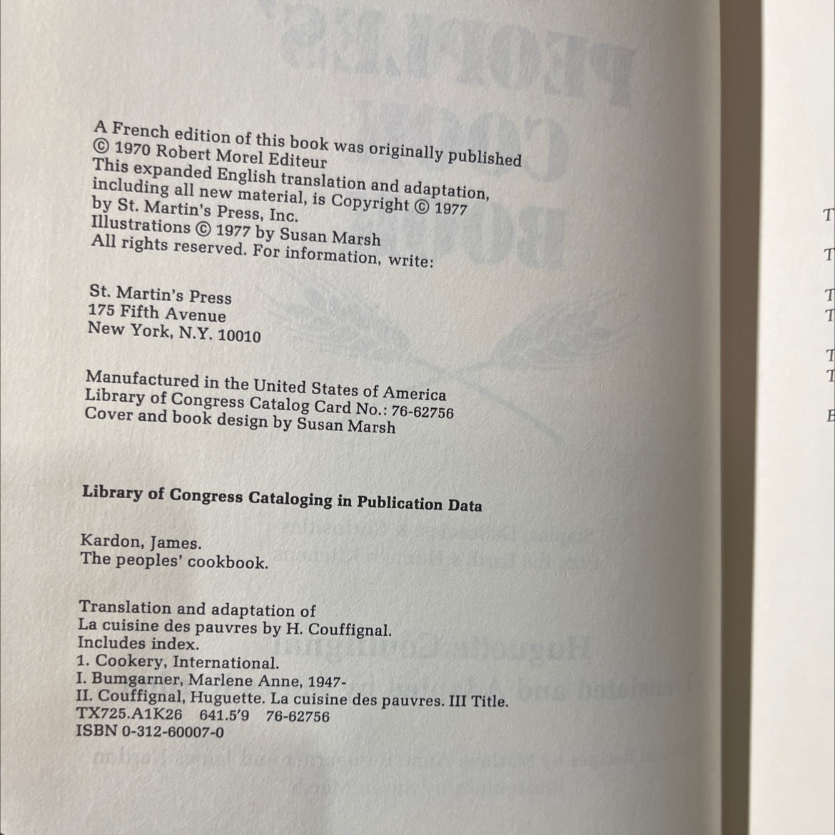 the peoples' cookbook book, by Huguette Couffignal, 1977 Hardcover image 3