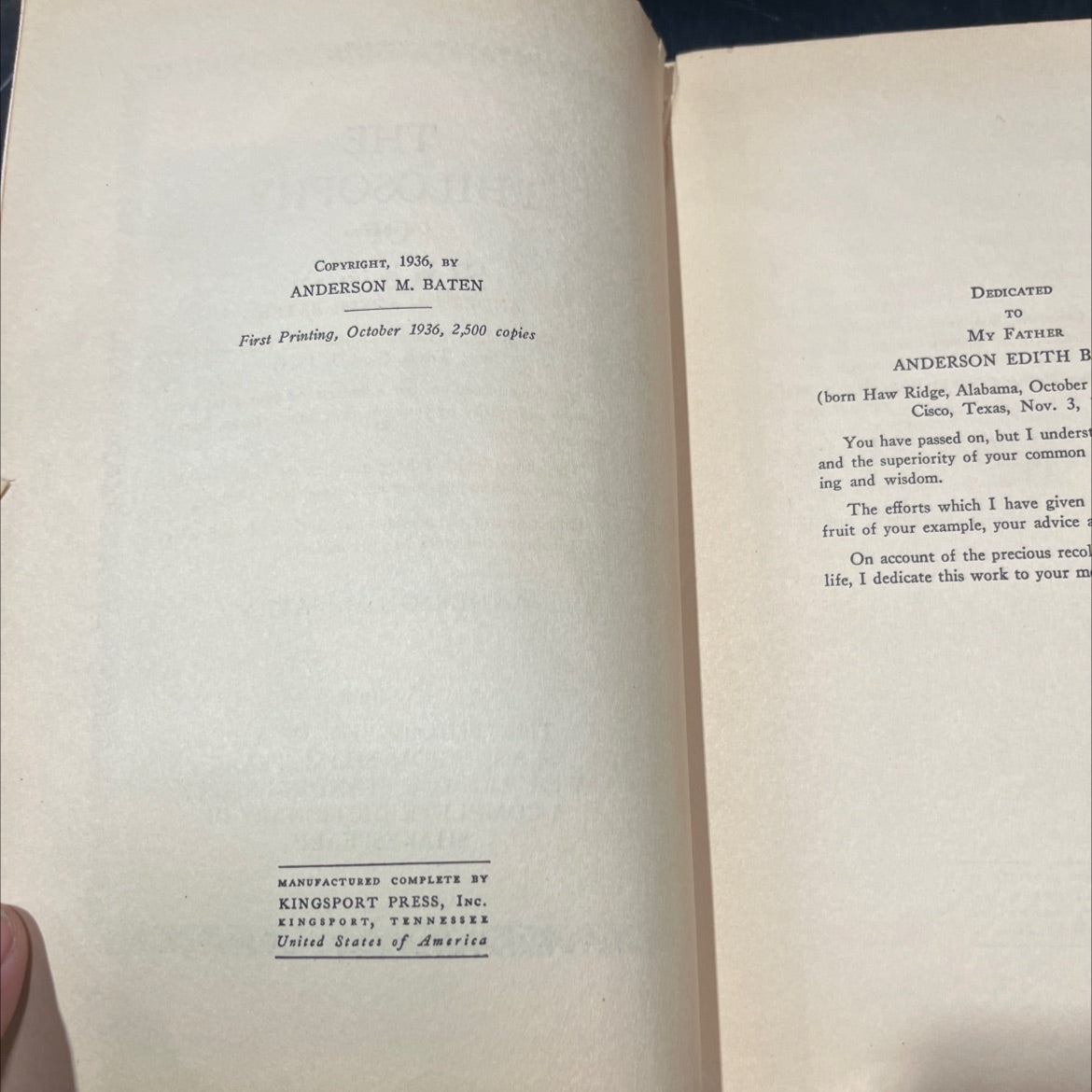 SIGNED the philosophy of success 90 book, by anderson m. baten, 1936 Hardcover, First Edition image 3
