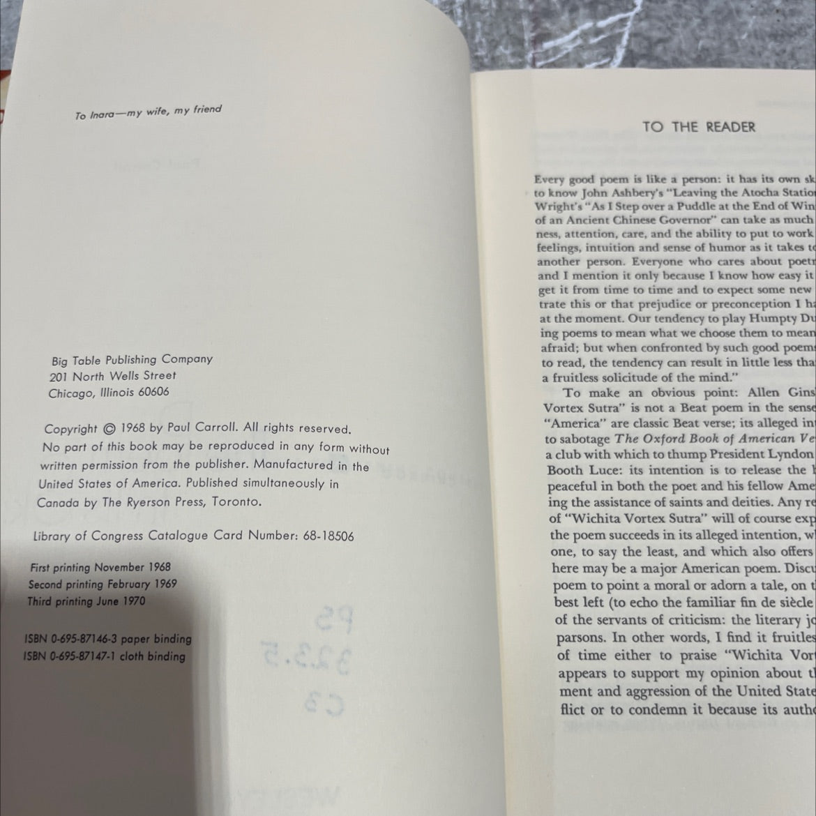 the poem in its skin book, by Paul Carroll, 1970 Hardcover image 3