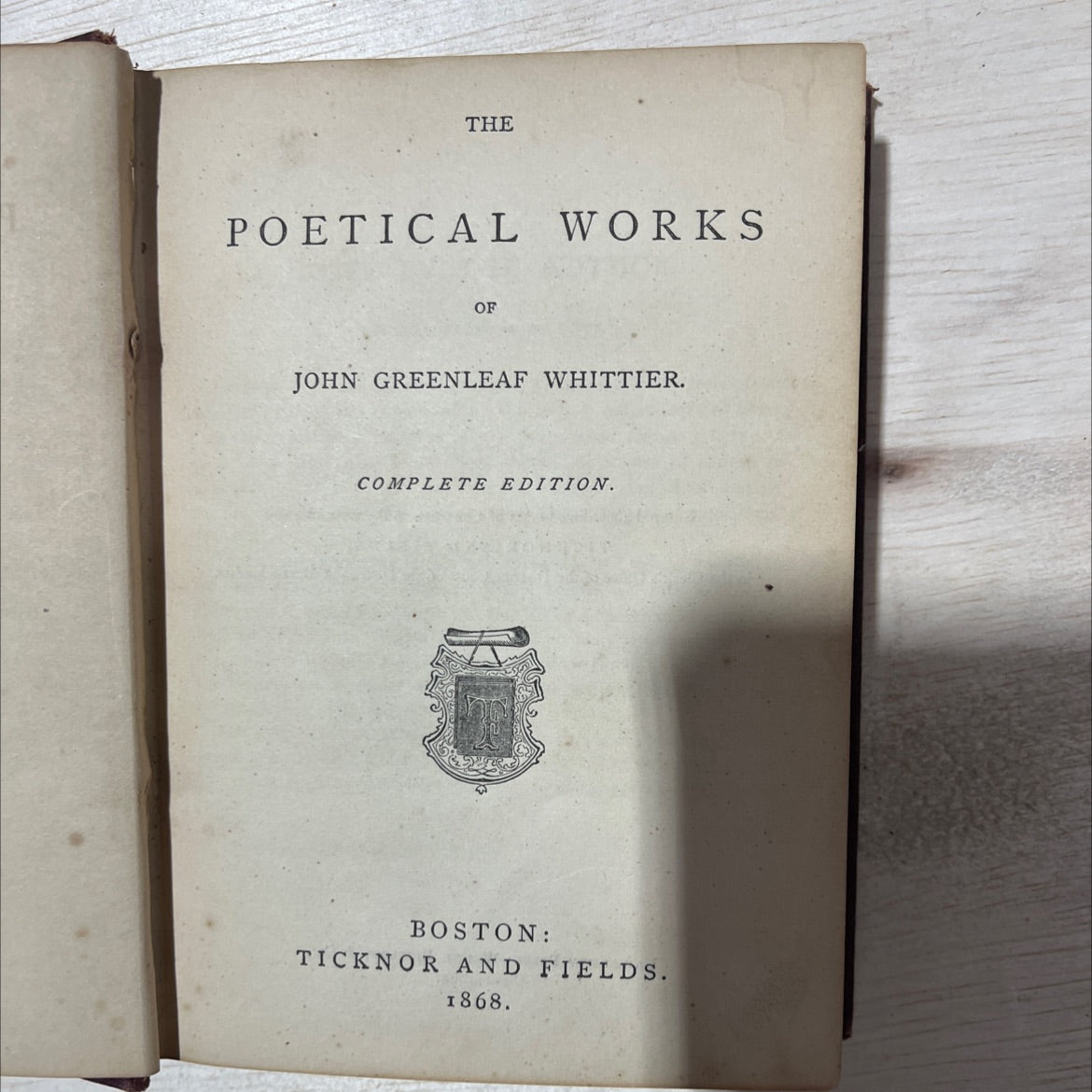 the poetical works of john greenleaf whittier complete edition book, by john greenleaf whittier, 1868 Hardcover, Antique image 2
