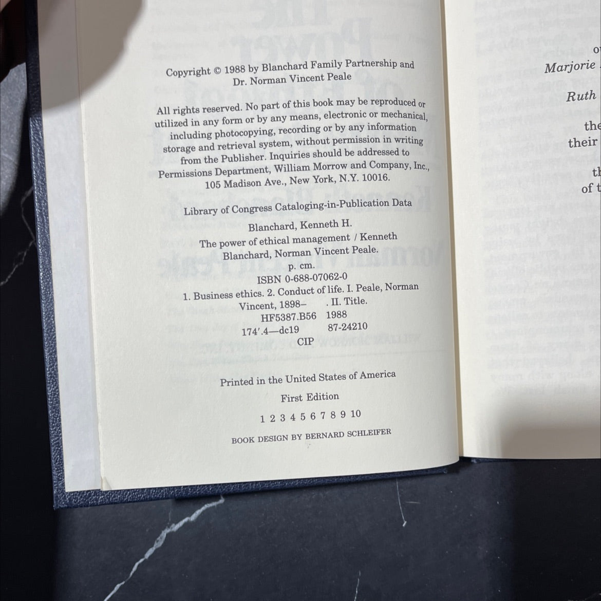 the power of ethical management book, by Kenneth Blanchard, Norman Vincent Peale, 1988 Hardcover image 3