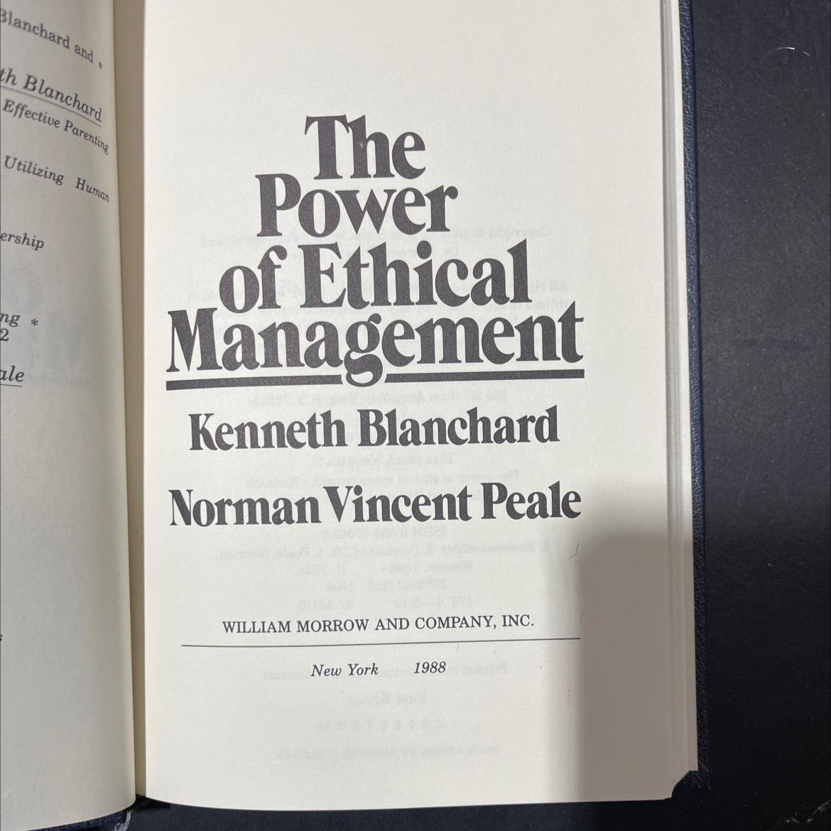 the power of ethical management book, by Kenneth Blanchard, Norman Vincent Peale, 1988 Hardcover image 2