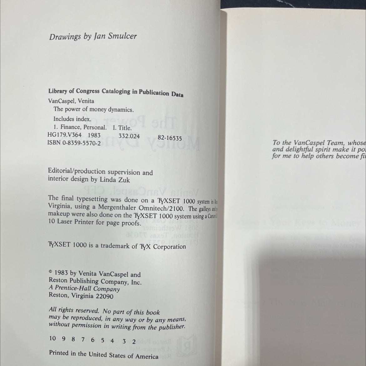 the power of money dynamics book, by Venita VanCaspel, 1983 Hardcover image 3