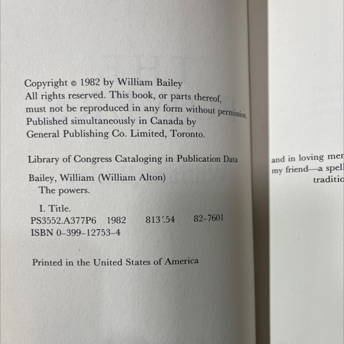the powers book, by William Bailey, 1982 Hardcover image 3