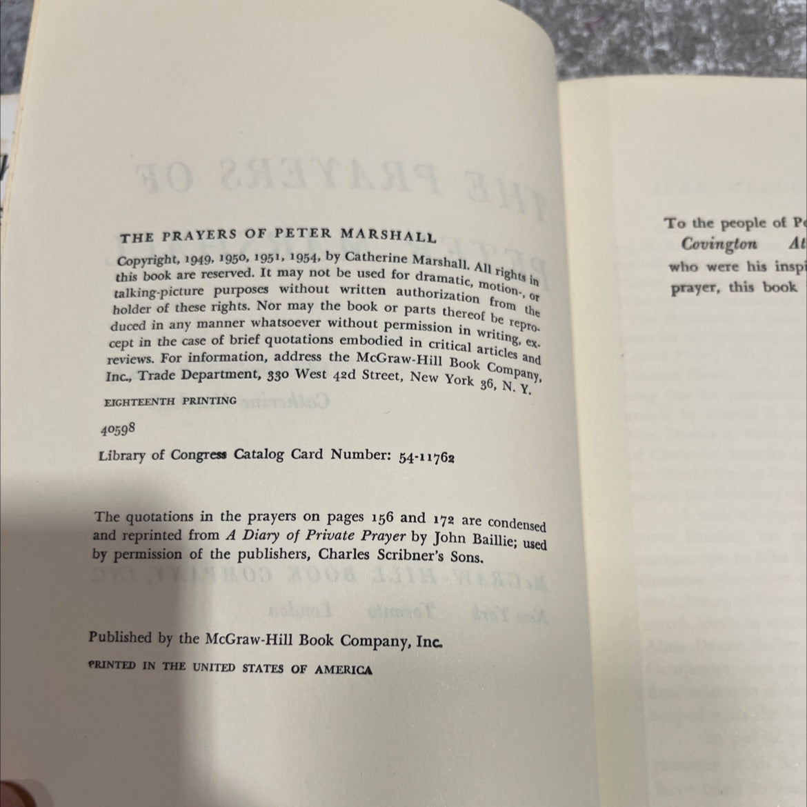 the prayers of peter marshall book, by catherine marshall, 1954 Hardcover image 3