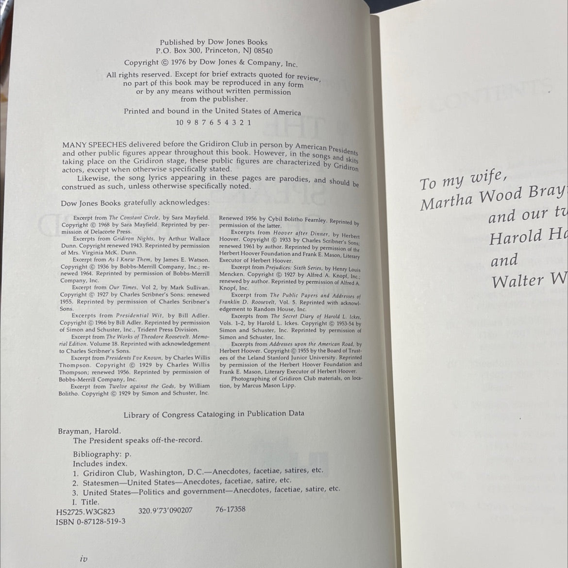 the president speaks off-the-record book, by Harold Brayman, 1976 Hardcover image 3