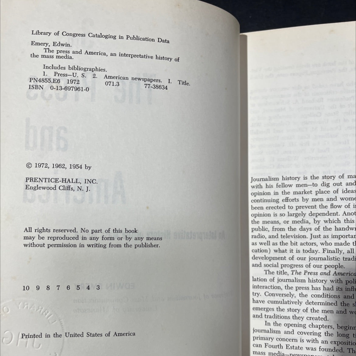 the press and america, an interpretative history of the mass media book, by edwin emery, 1972 Hardcover image 3