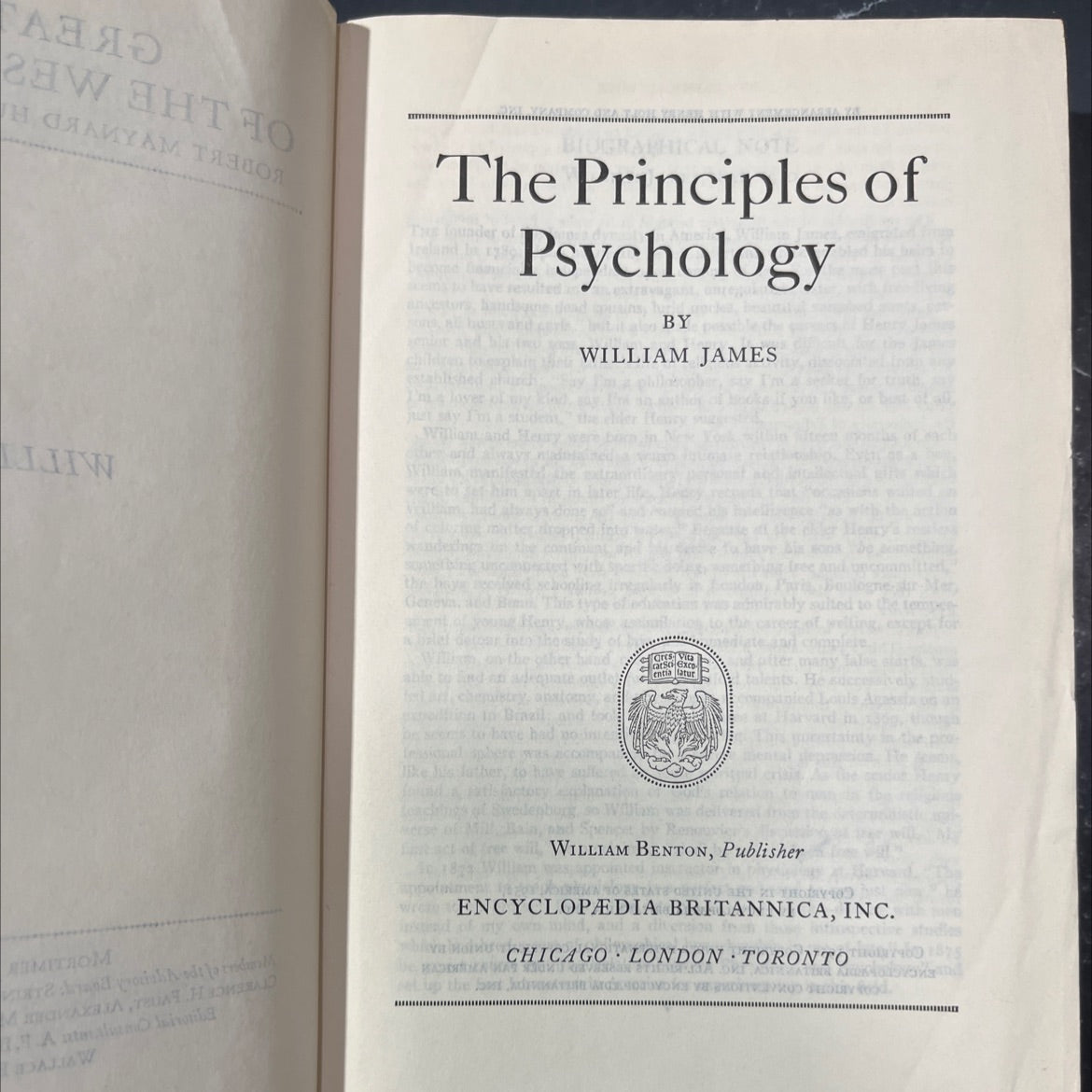 the principles of psychology book, by william james, 1952 Hardcover image 2